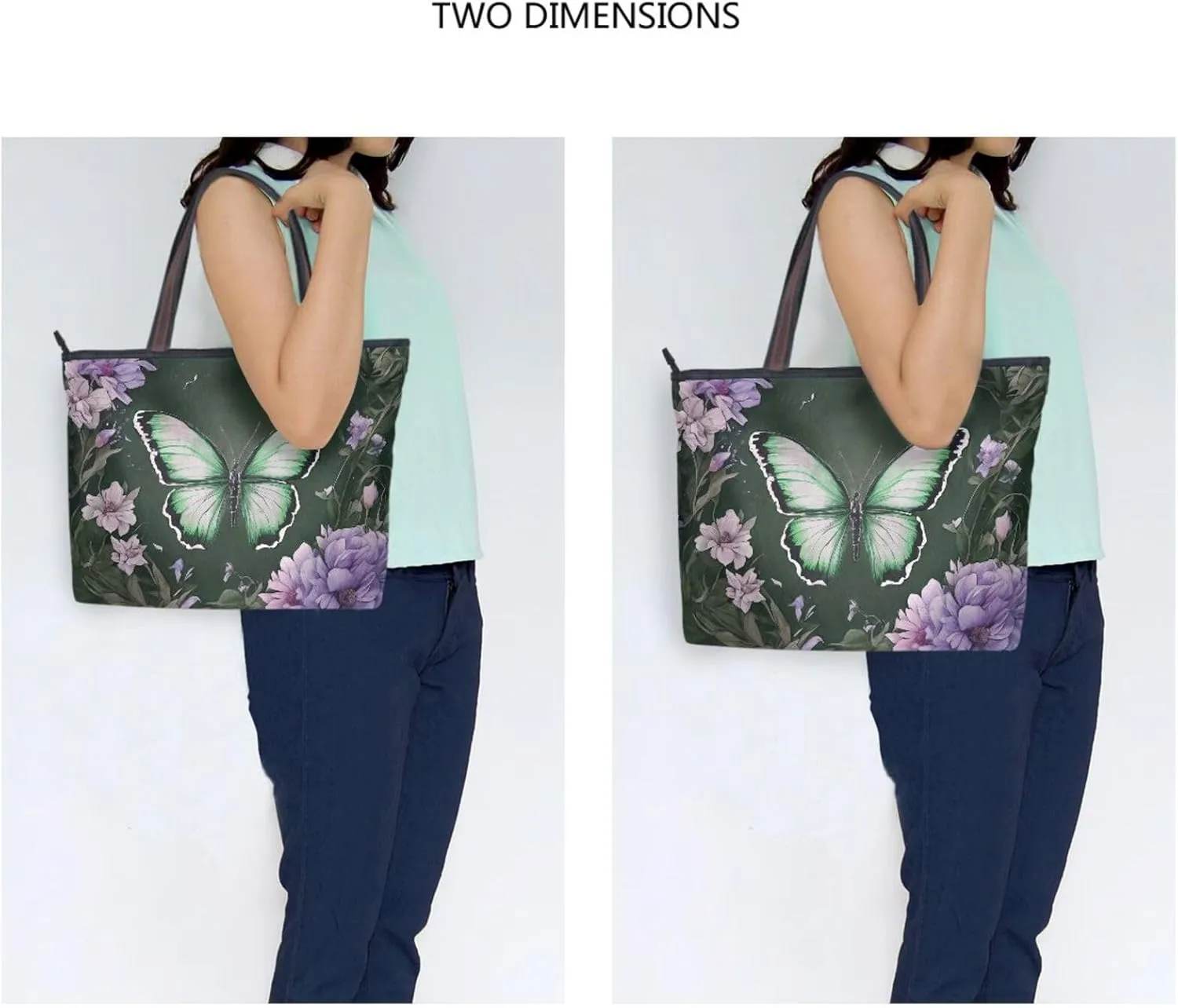 Butterfly Tote Bags for Women Purses and Ladies Work Handbags Medium 2 Size Shoulder Bags with Zipper Pockets