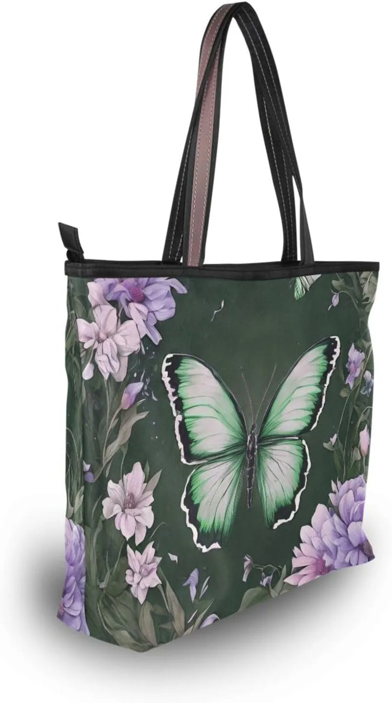 Butterfly Tote Bags for Women Purses and Ladies Work Handbags Medium 2 Size Shoulder Bags with Zipper Pockets