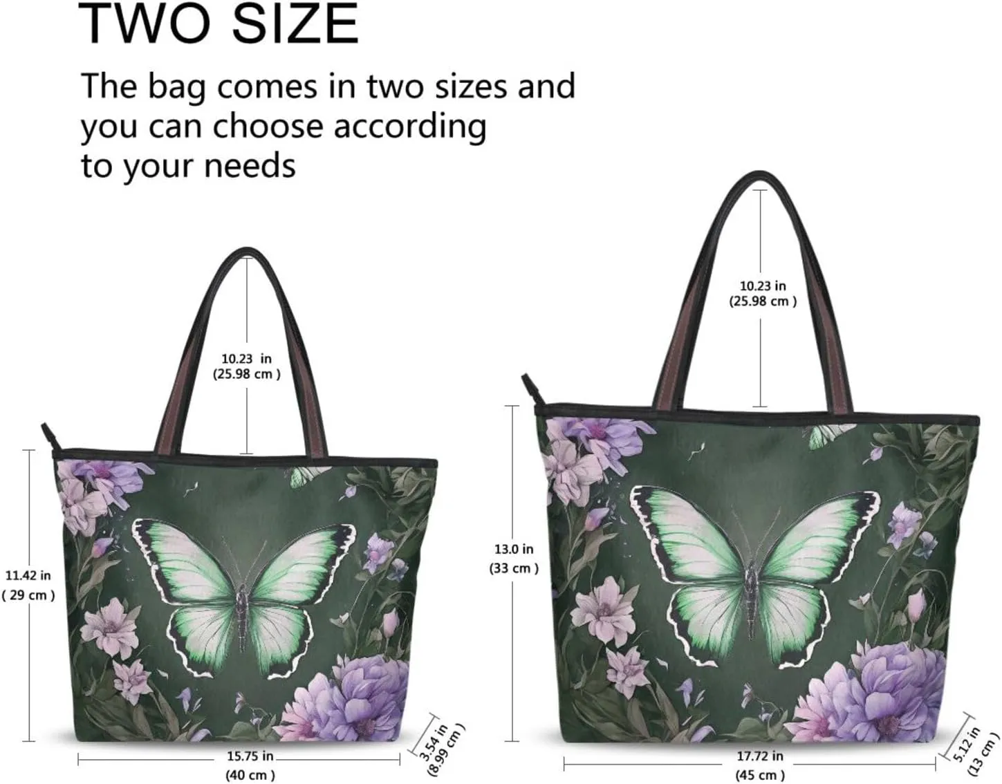 Butterfly Tote Bags for Women Purses and Ladies Work Handbags Medium 2 Size Shoulder Bags with Zipper Pockets