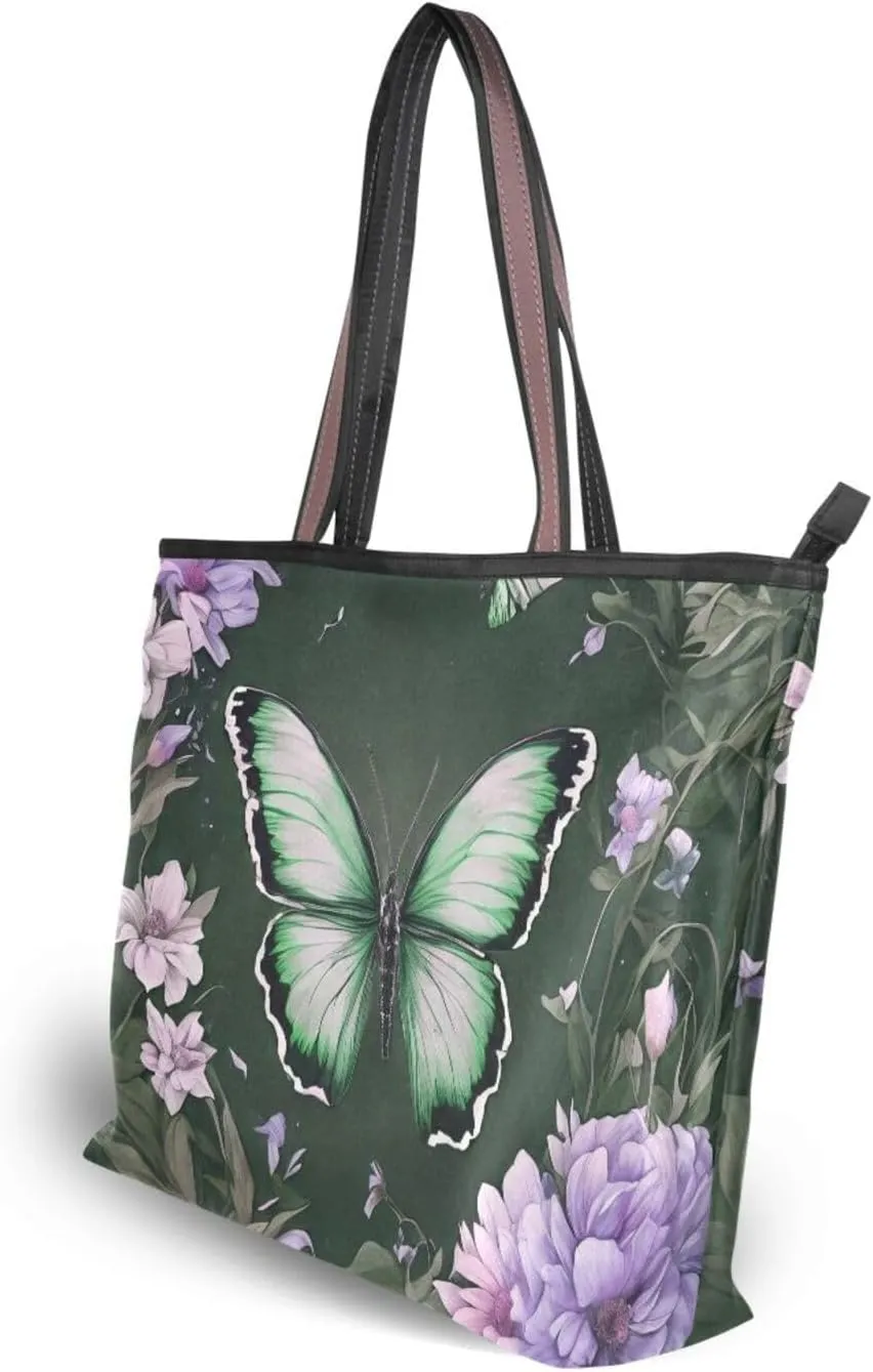 Butterfly Tote Bags for Women Purses and Ladies Work Handbags Medium 2 Size Shoulder Bags with Zipper Pockets
