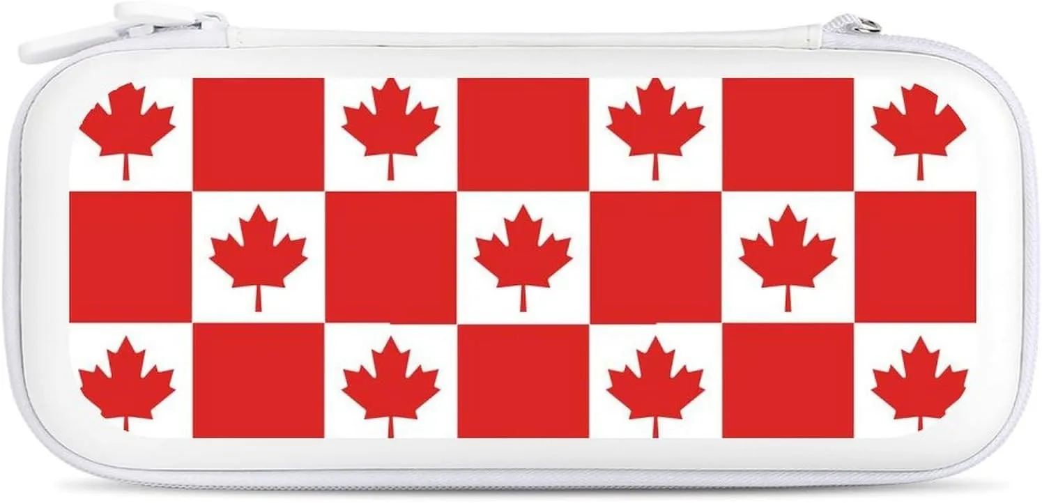 Canadian Flag Canada Leaf Compatible with Switch Carrying Case Hard Travel Game Bag Pouch with 15 Games Accessories