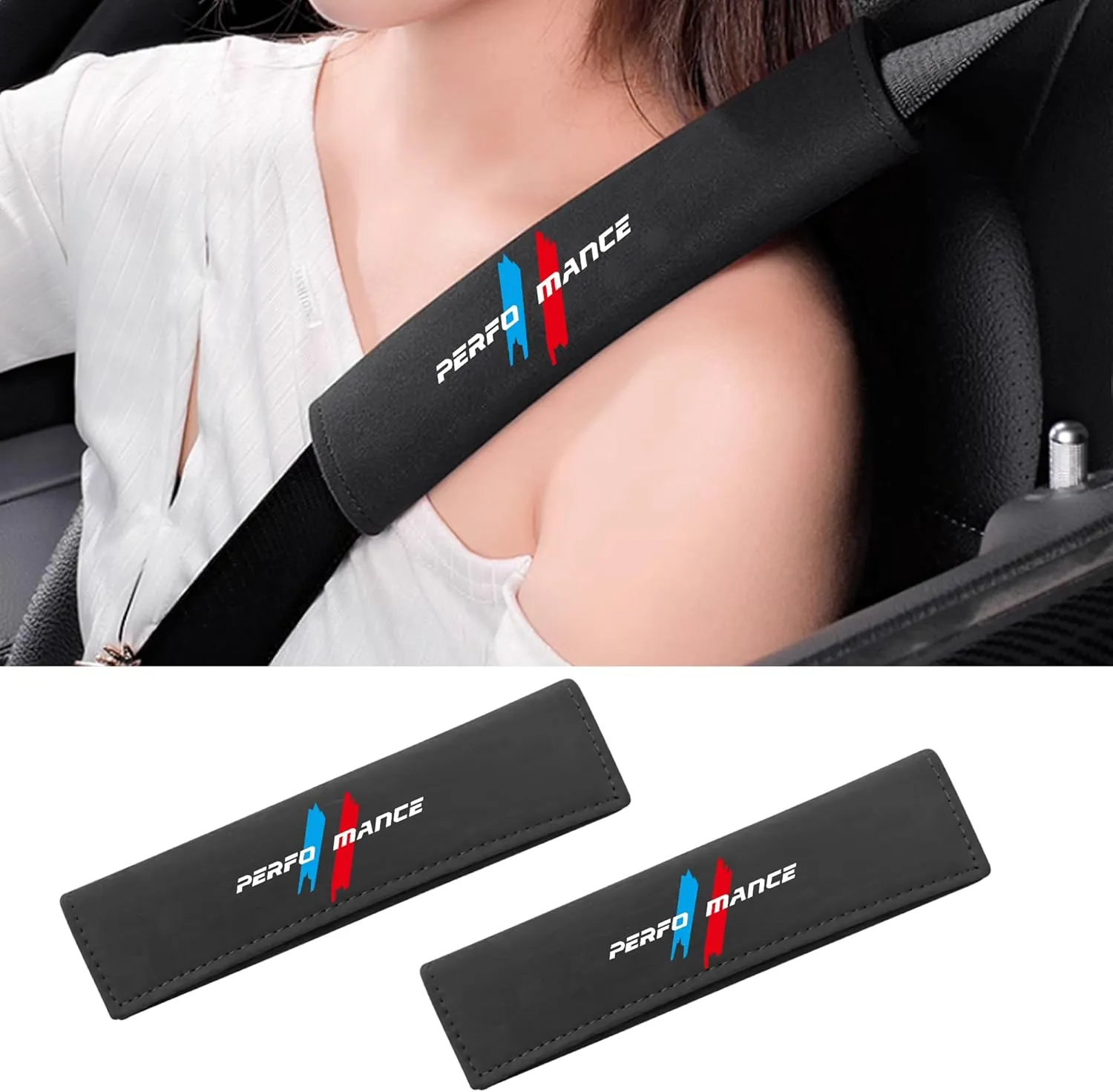 Car Seat Belt Covers for BMW Interior Accessories Seat Belt Cushion Strap Shoulder Pad for Any Car and Backpack (2Pcs-Black)