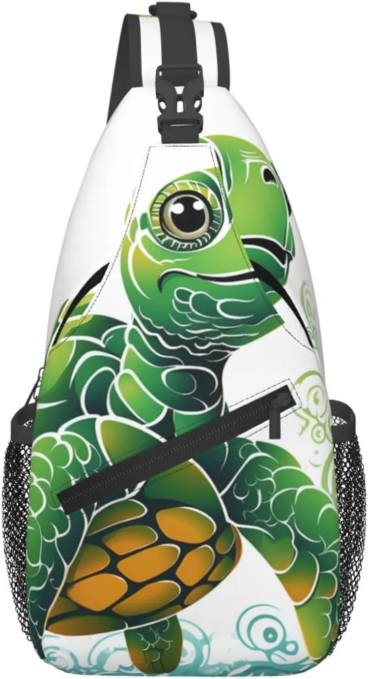 Cartoon Turtle Pattern Sling Bag Backpack For Men Cross Chest Bag Crossbody Shoulder Bag Travel Hiking Daypack