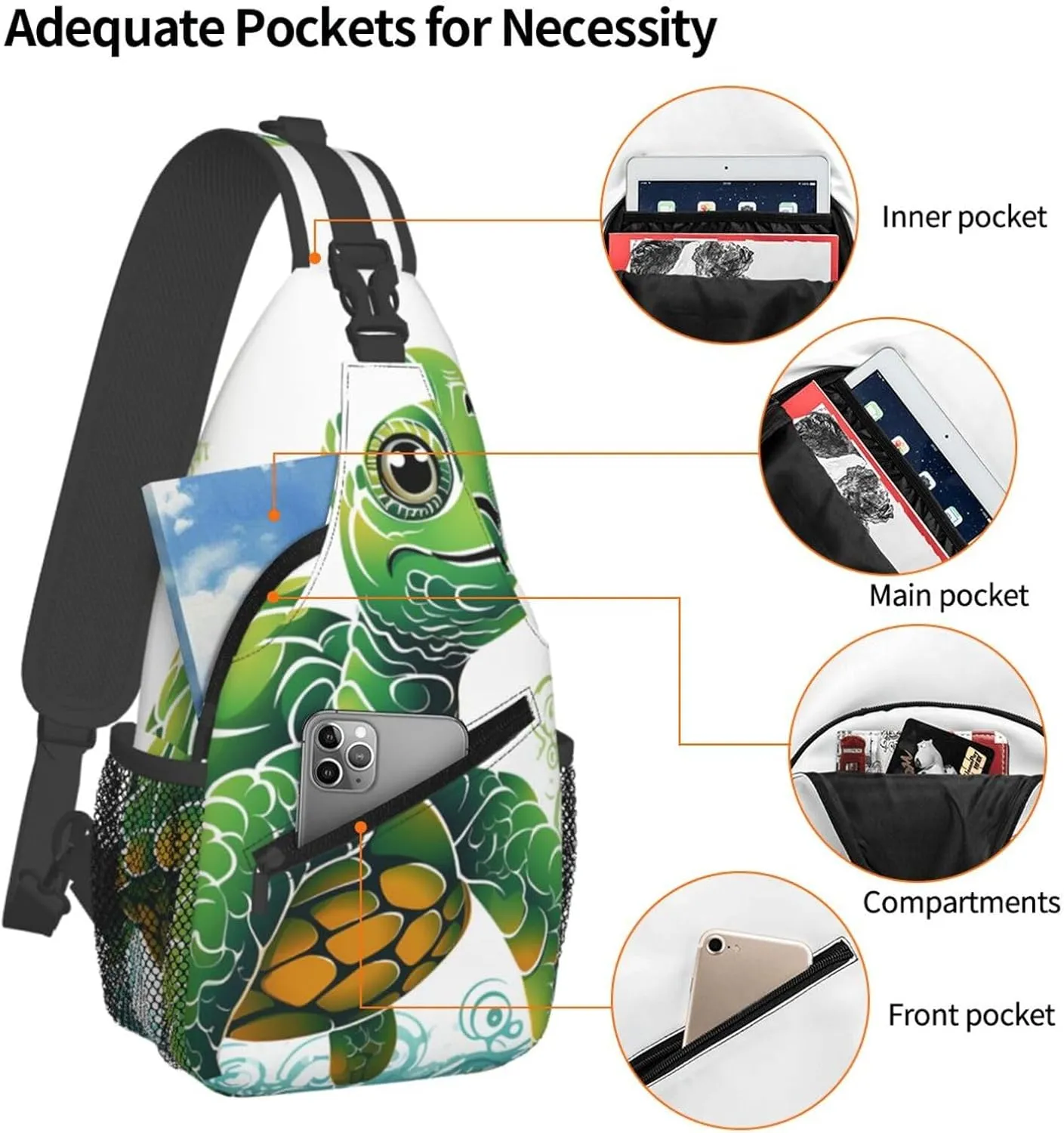 Cartoon Turtle Pattern Sling Bag Backpack For Men Cross Chest Bag Crossbody Shoulder Bag Travel Hiking Daypack