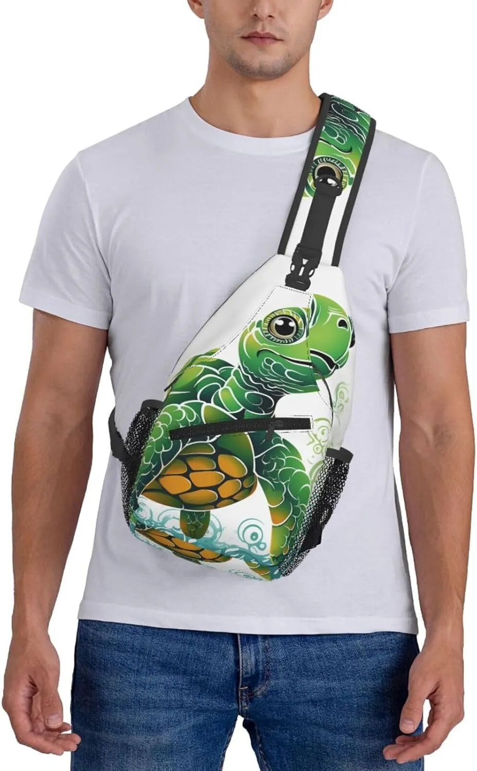 Cartoon Turtle Pattern Sling Bag Backpack For Men Cross Chest Bag Crossbody Shoulder Bag Travel Hiking Daypack