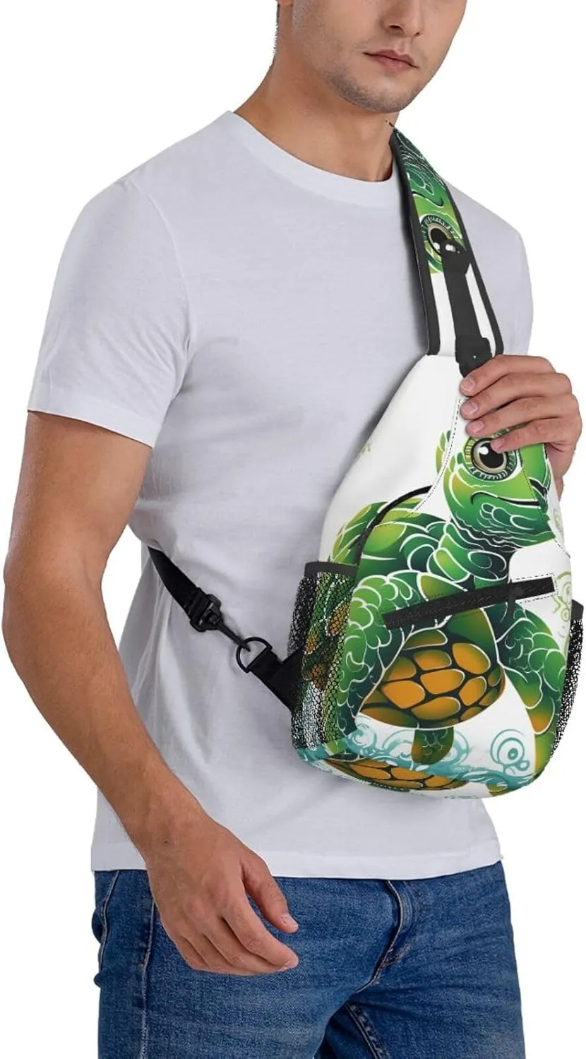 Cartoon Turtle Pattern Sling Bag Backpack For Men Cross Chest Bag Crossbody Shoulder Bag Travel Hiking Daypack
