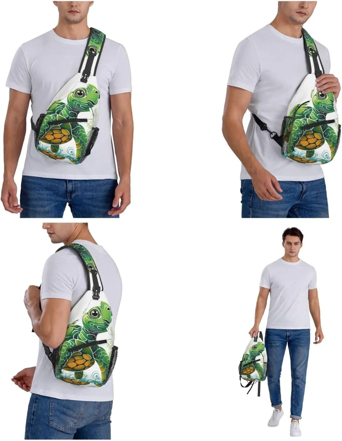 Cartoon Turtle Pattern Sling Bag Backpack For Men Cross Chest Bag Crossbody Shoulder Bag Travel Hiking Daypack