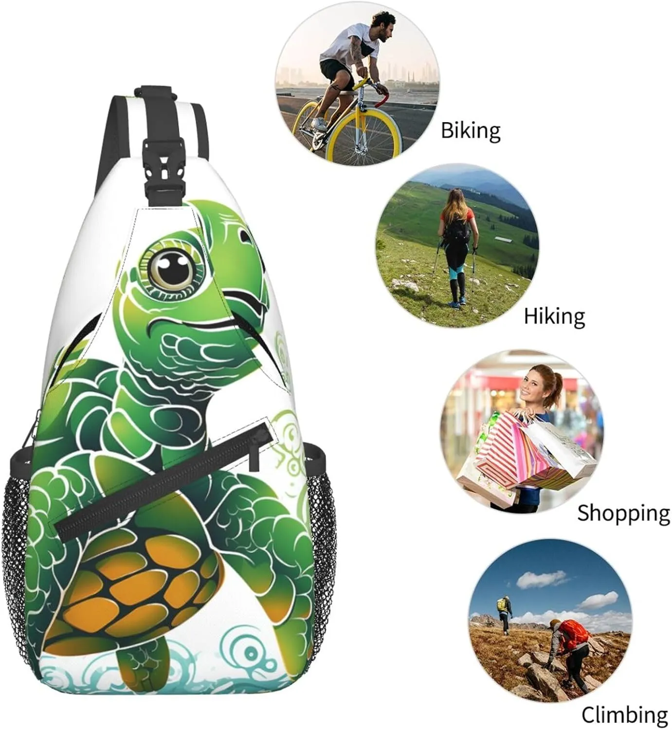 Cartoon Turtle Pattern Sling Bag Backpack For Men Cross Chest Bag Crossbody Shoulder Bag Travel Hiking Daypack
