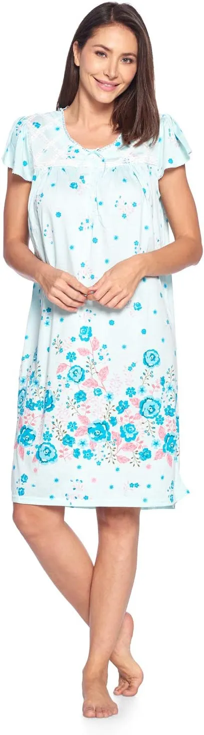 Casual Nights Women's Smocked Lace Short Sleeve Nightgown
