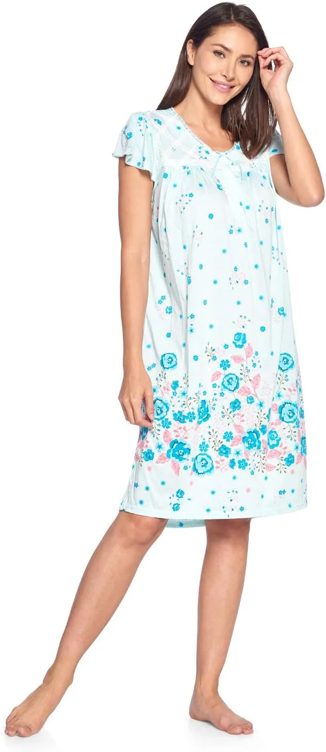 Casual Nights Women's Smocked Lace Short Sleeve Nightgown