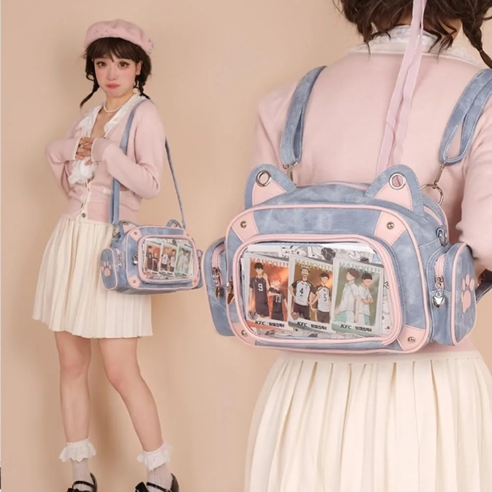 Cat Ita Bag Pin Display Backpack for School Preppy Backpack for Girls Ita Crossbody with Insert Shoulder Bag