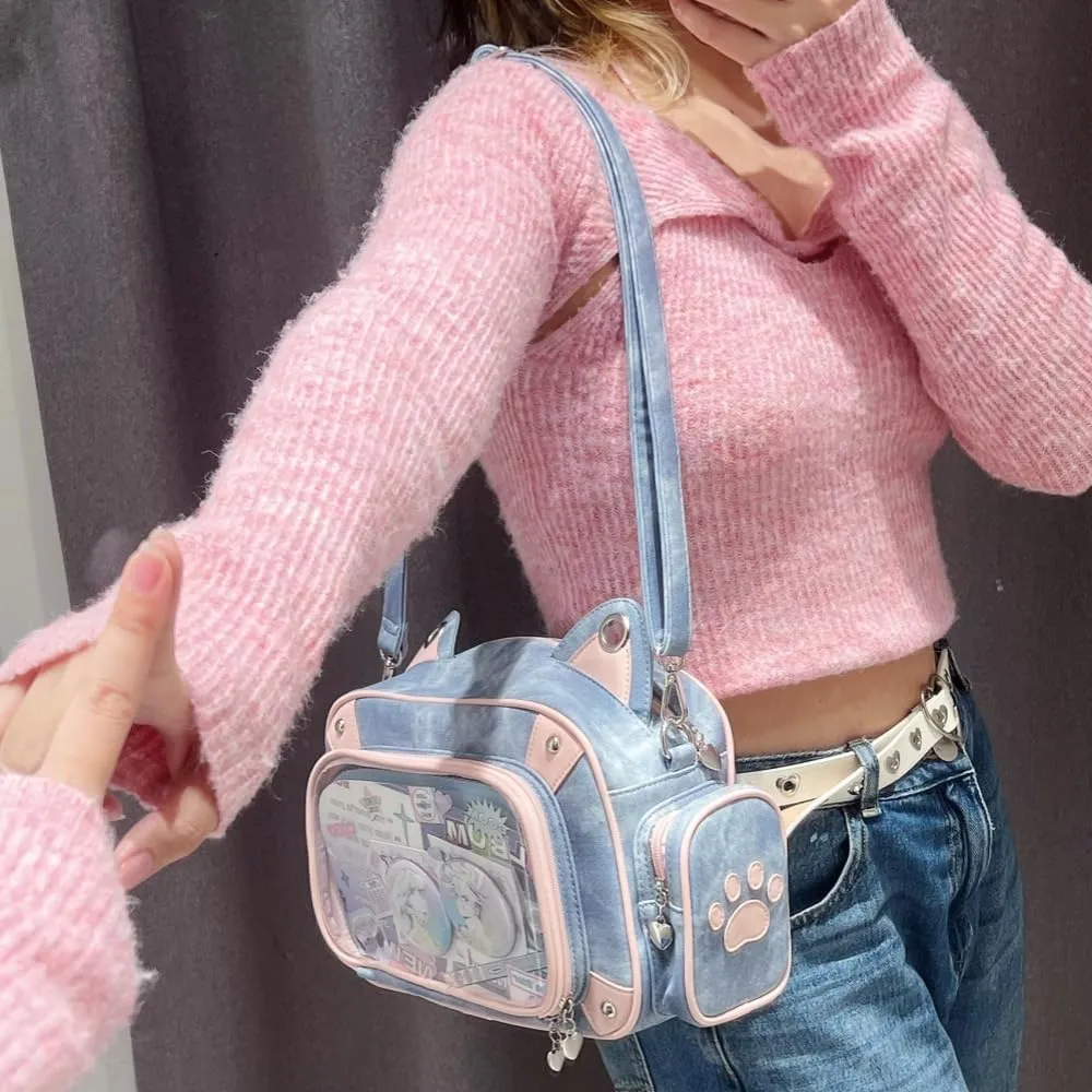 Cat Ita Bag Pin Display Backpack for School Preppy Backpack for Girls Ita Crossbody with Insert Shoulder Bag