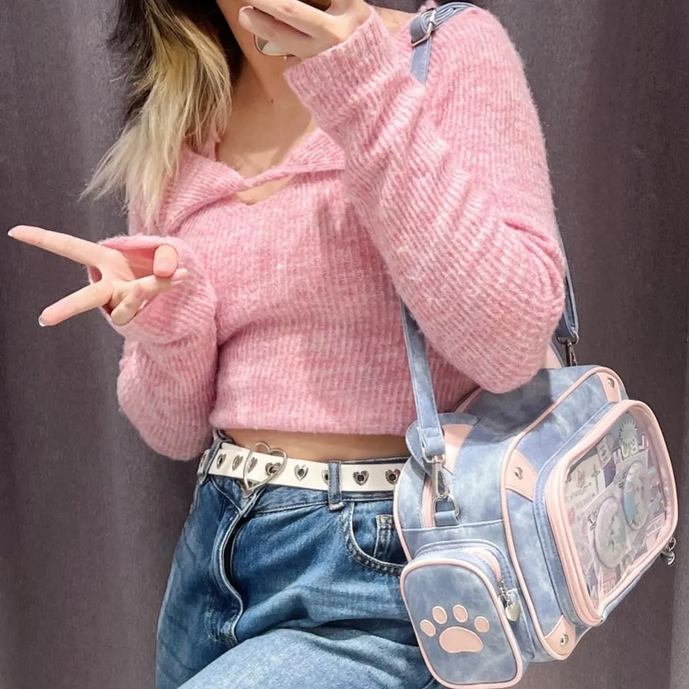 Cat Ita Bag Pin Display Backpack for School Preppy Backpack for Girls Ita Crossbody with Insert Shoulder Bag