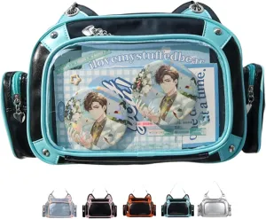 Cat Ita Bag Pins Display Backpack for Girls Single Shoulder Bag Purse with Insert for School Comic Con (blue black PU)