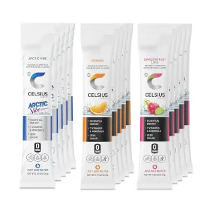 Celsius Energy Drink Mix Packets, Arctic Vibe, Orange, Dragonfruit Lime, Variety Pack, Zero Sugar, | 15 Count