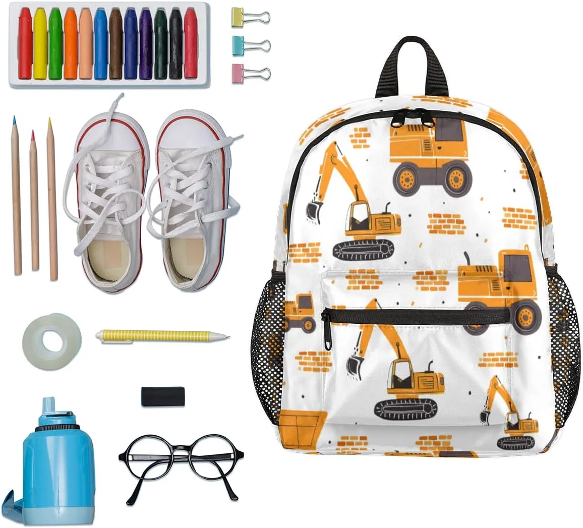 cfpolar Truck Car Excavator Kids Backpacks for Boys Girls, Cute Toddler Backpack Preschool Kindergarten Elementary School Backpack Lightweight Mini Shoulder Bookbag Casual Daypack with Chest Strap