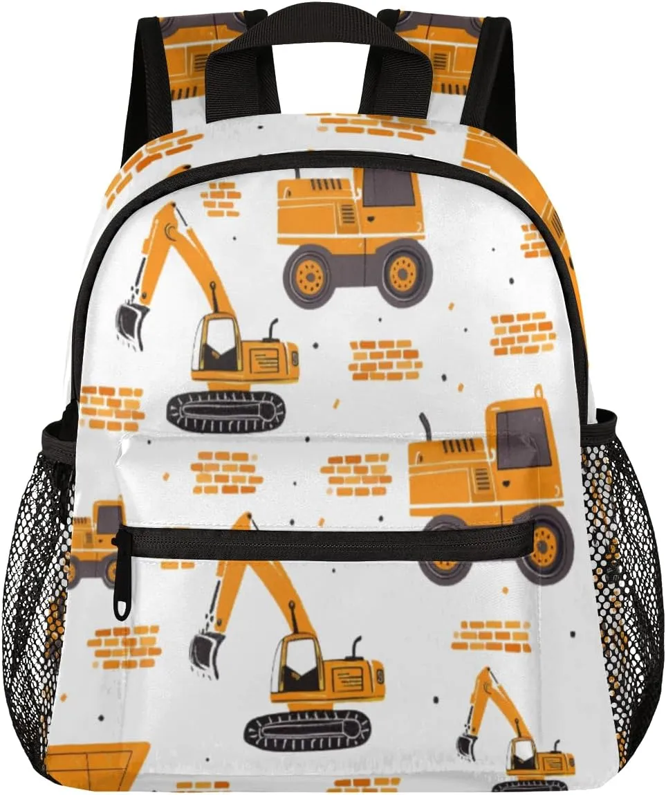 cfpolar Truck Car Excavator Kids Backpacks for Boys Girls, Cute Toddler Backpack Preschool Kindergarten Elementary School Backpack Lightweight Mini Shoulder Bookbag Casual Daypack with Chest Strap