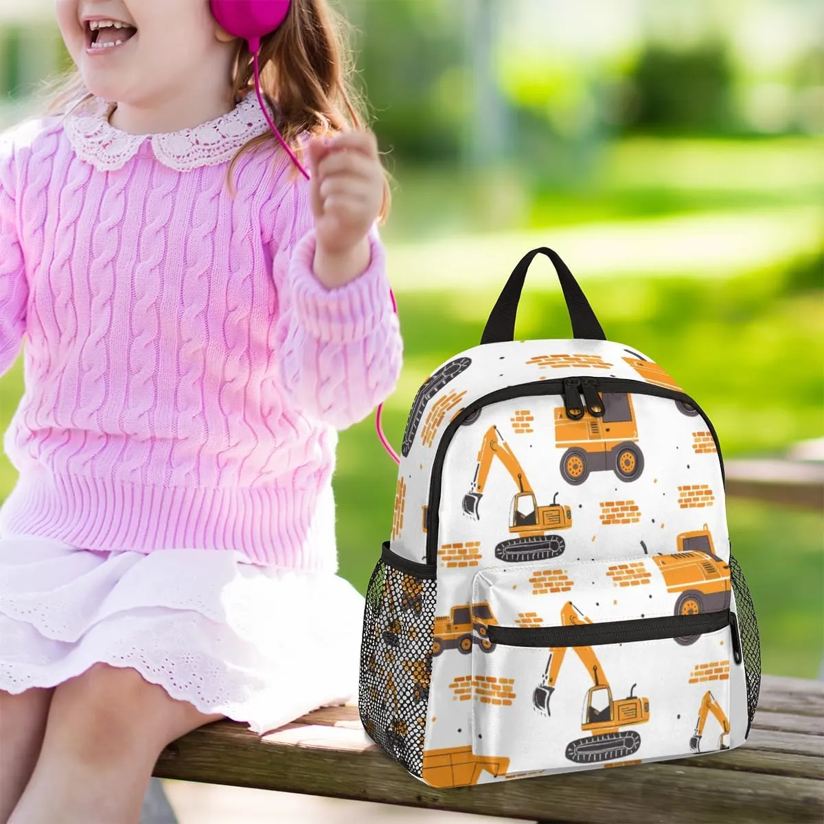 cfpolar Truck Car Excavator Kids Backpacks for Boys Girls, Cute Toddler Backpack Preschool Kindergarten Elementary School Backpack Lightweight Mini Shoulder Bookbag Casual Daypack with Chest Strap