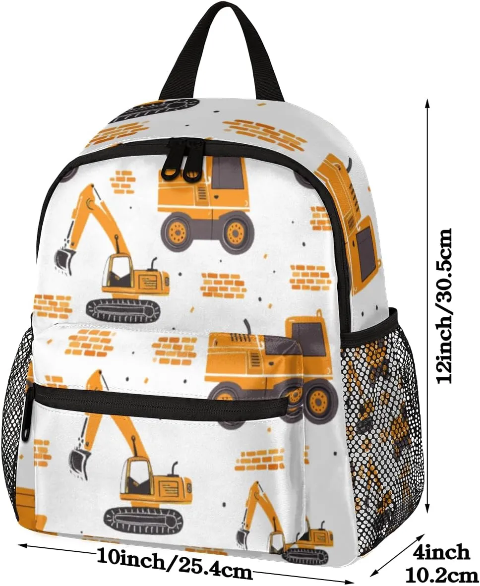 cfpolar Truck Car Excavator Kids Backpacks for Boys Girls, Cute Toddler Backpack Preschool Kindergarten Elementary School Backpack Lightweight Mini Shoulder Bookbag Casual Daypack with Chest Strap