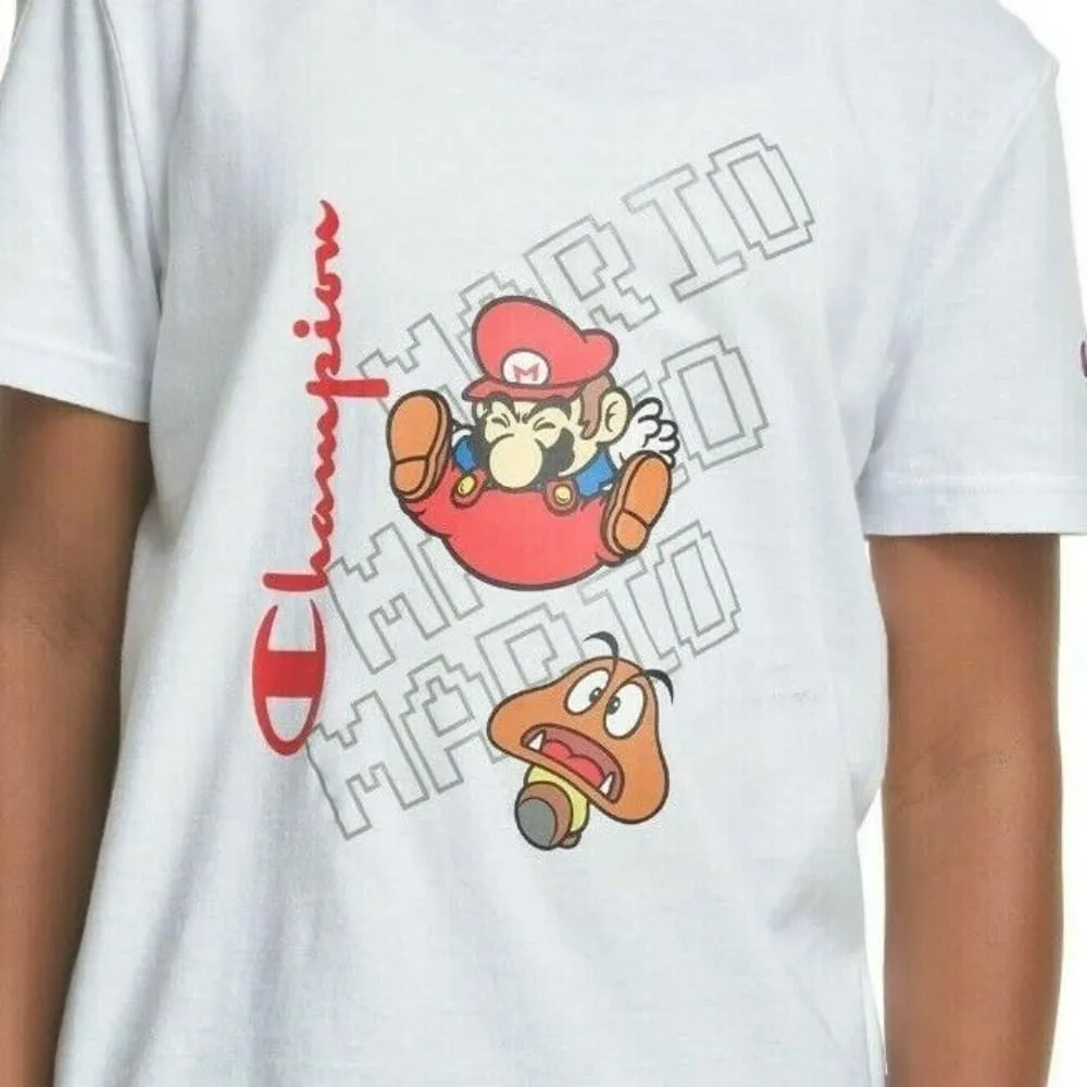 Champion Bros Kids' Short-Sleeve Mario & Goomba Heritage Graphic Tee (White, X-Large, XL, 16)