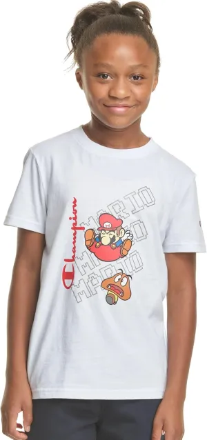 Champion Bros Kids' Short-Sleeve Mario & Goomba Heritage Graphic Tee (White, X-Large, XL, 16)