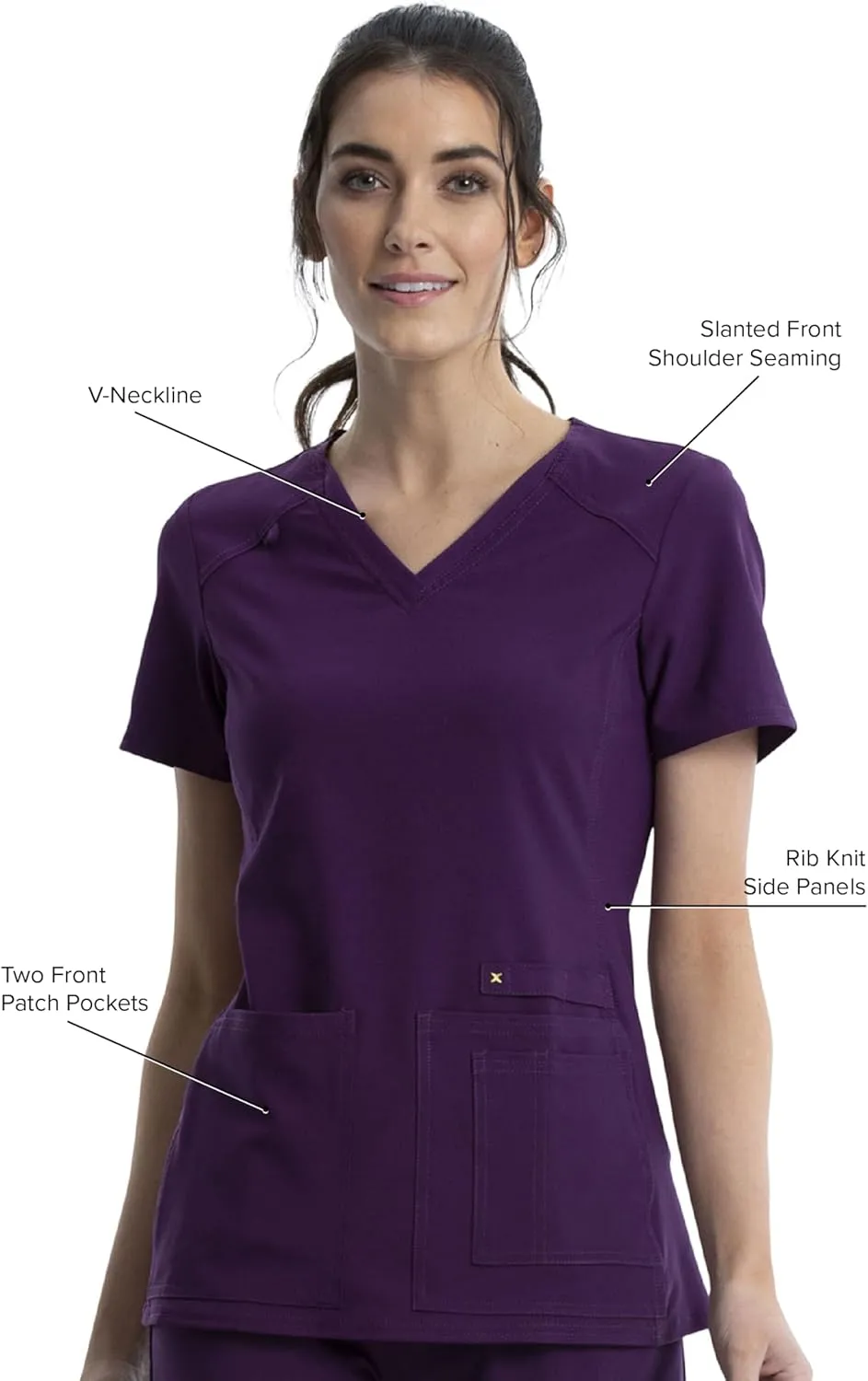 Cherokee Women's Medical Scrub Top Iflex V-Neck Knit Panel Top CK605
