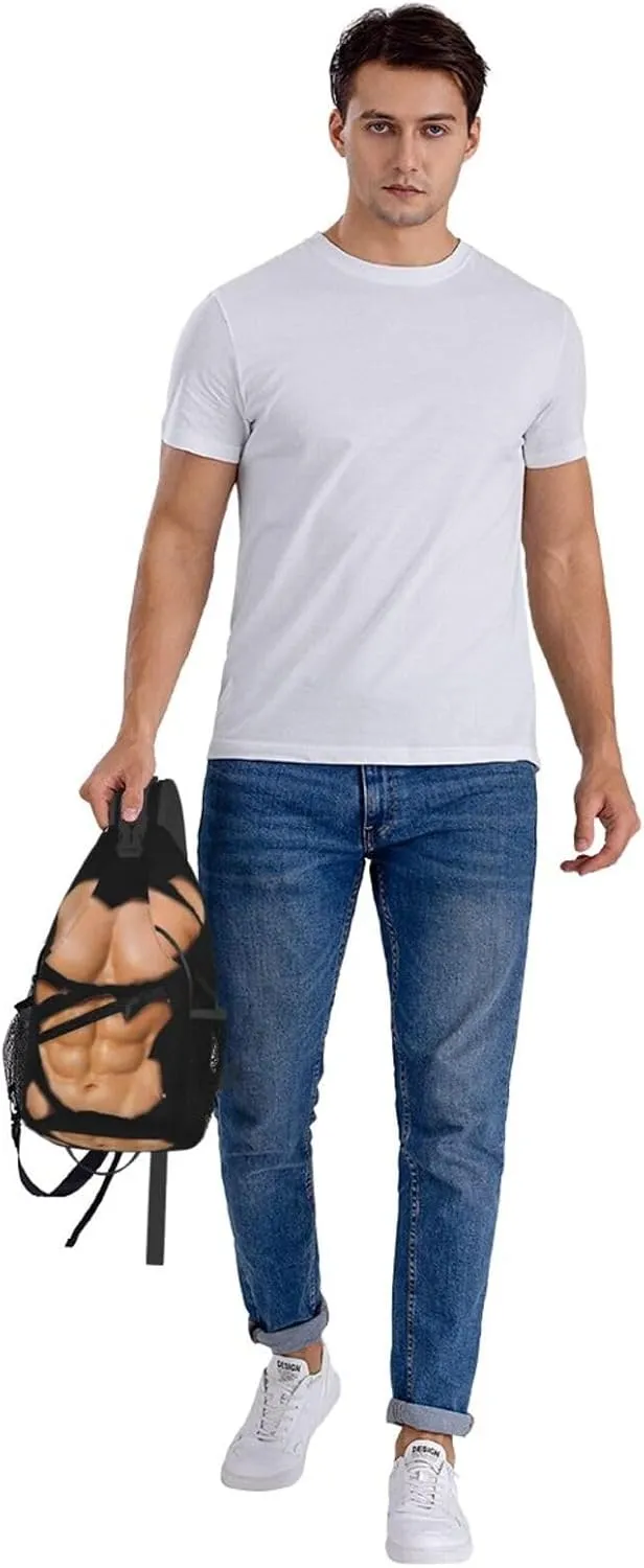 Chest Six Pack ABS Muscles Bodybuilder Crossbody Bag Cross Chest Bag Adjustable Sling Backpack Sports Gym Shoulder Bags Travel Cycling Daypack Diagonally Casual Rucksack