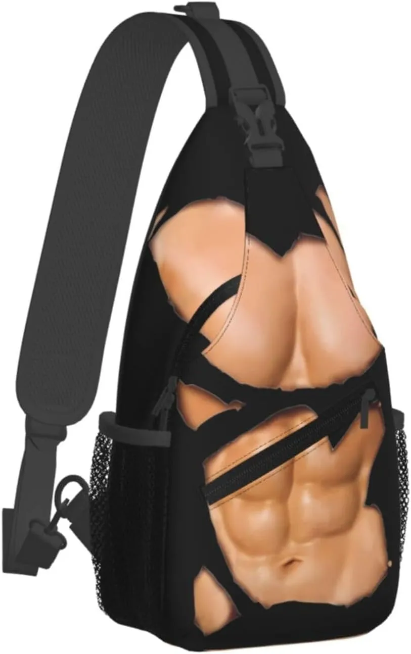 Chest Six Pack ABS Muscles Bodybuilder Crossbody Bag Cross Chest Bag Adjustable Sling Backpack Sports Gym Shoulder Bags Travel Cycling Daypack Diagonally Casual Rucksack