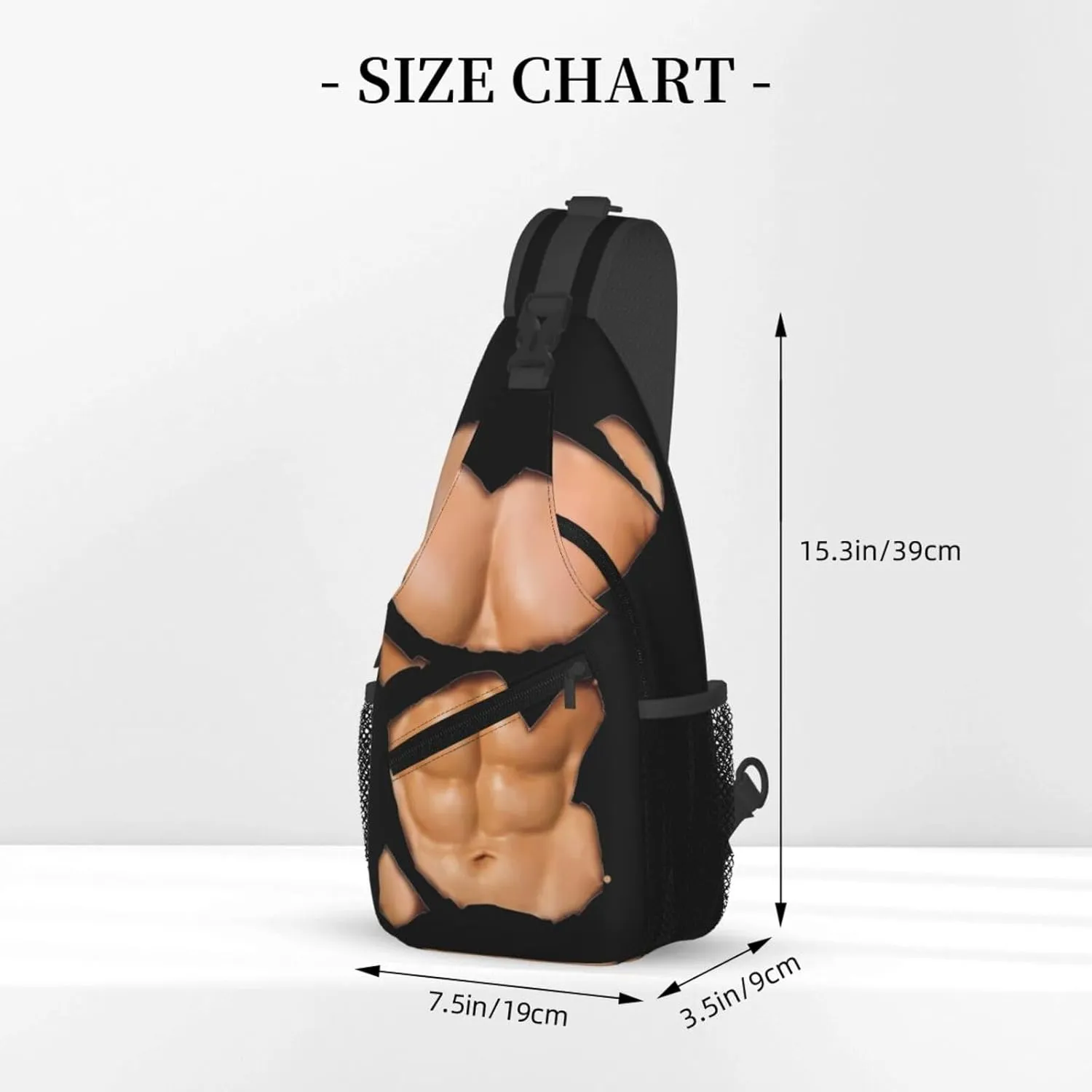 Chest Six Pack ABS Muscles Bodybuilder Crossbody Bag Cross Chest Bag Adjustable Sling Backpack Sports Gym Shoulder Bags Travel Cycling Daypack Diagonally Casual Rucksack