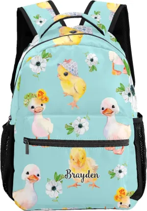 Chickens Ducks Anemones Personalized Kids Backpack for Boy/Girl Teen Primary School Daypack Travel Bag Bookbag