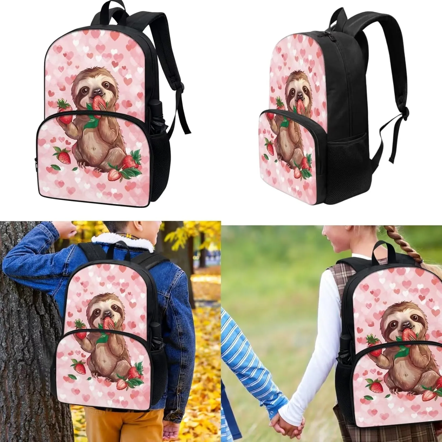 Children School Backpack Sloth Animal Book Bags for Boys Girls Travel Picnic for lunch Bag Pen Case 3 Pieces for kids Acceptable Customized