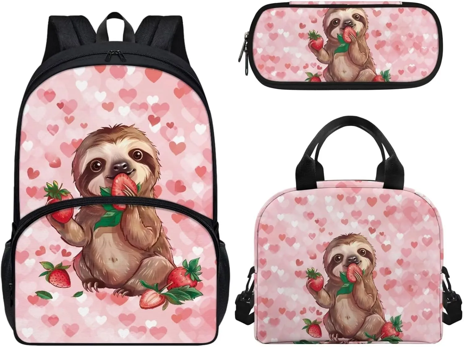 Children School Backpack Sloth Animal Book Bags for Boys Girls Travel Picnic for lunch Bag Pen Case 3 Pieces for kids Acceptable Customized