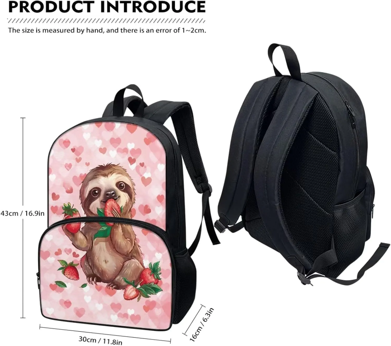 Children School Backpack Sloth Animal Book Bags for Boys Girls Travel Picnic for lunch Bag Pen Case 3 Pieces for kids Acceptable Customized