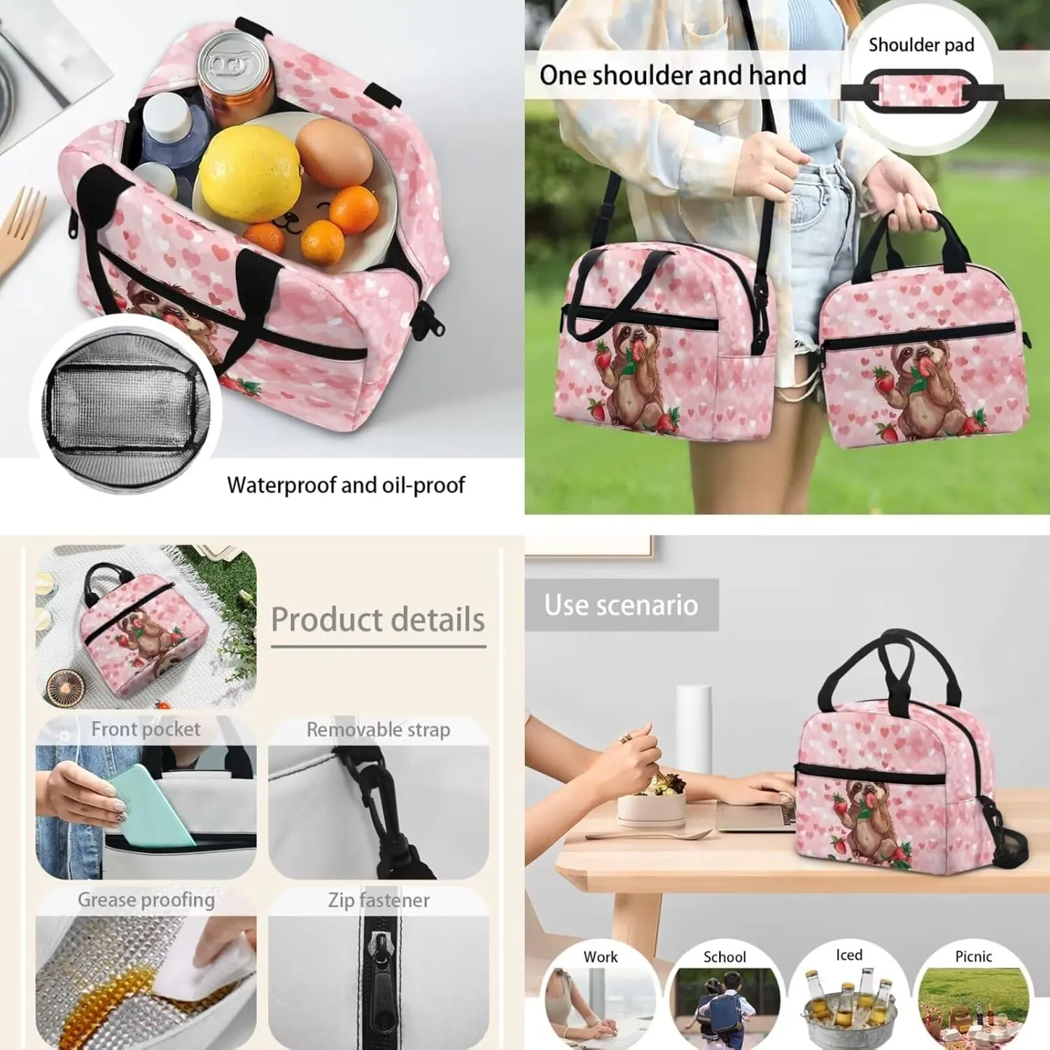 Children School Backpack Sloth Animal Book Bags for Boys Girls Travel Picnic for lunch Bag Pen Case 3 Pieces for kids Acceptable Customized