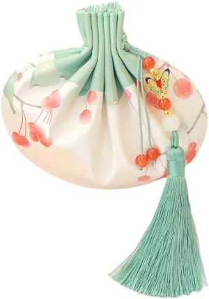 Chinese Hanfu Silk Pouch Mini Coin Change Purse Drawstring Bag Jewelry Gift Box Pouch Empty Spice Organza Sachet Favor Wedding Gift Bag (Green)