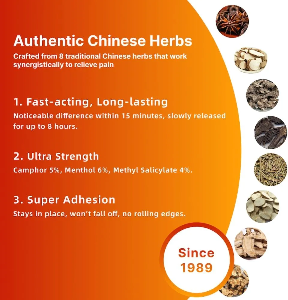 Chinese Tiger Patch - 32 Count Chinese Tiger Pain Relief Patch for Back, Neck, Shoulder, Knee Pain and Muscle Soreness, Ultra Strength, Natural Herbs, Heat Patches, 4 Packs 8 Each