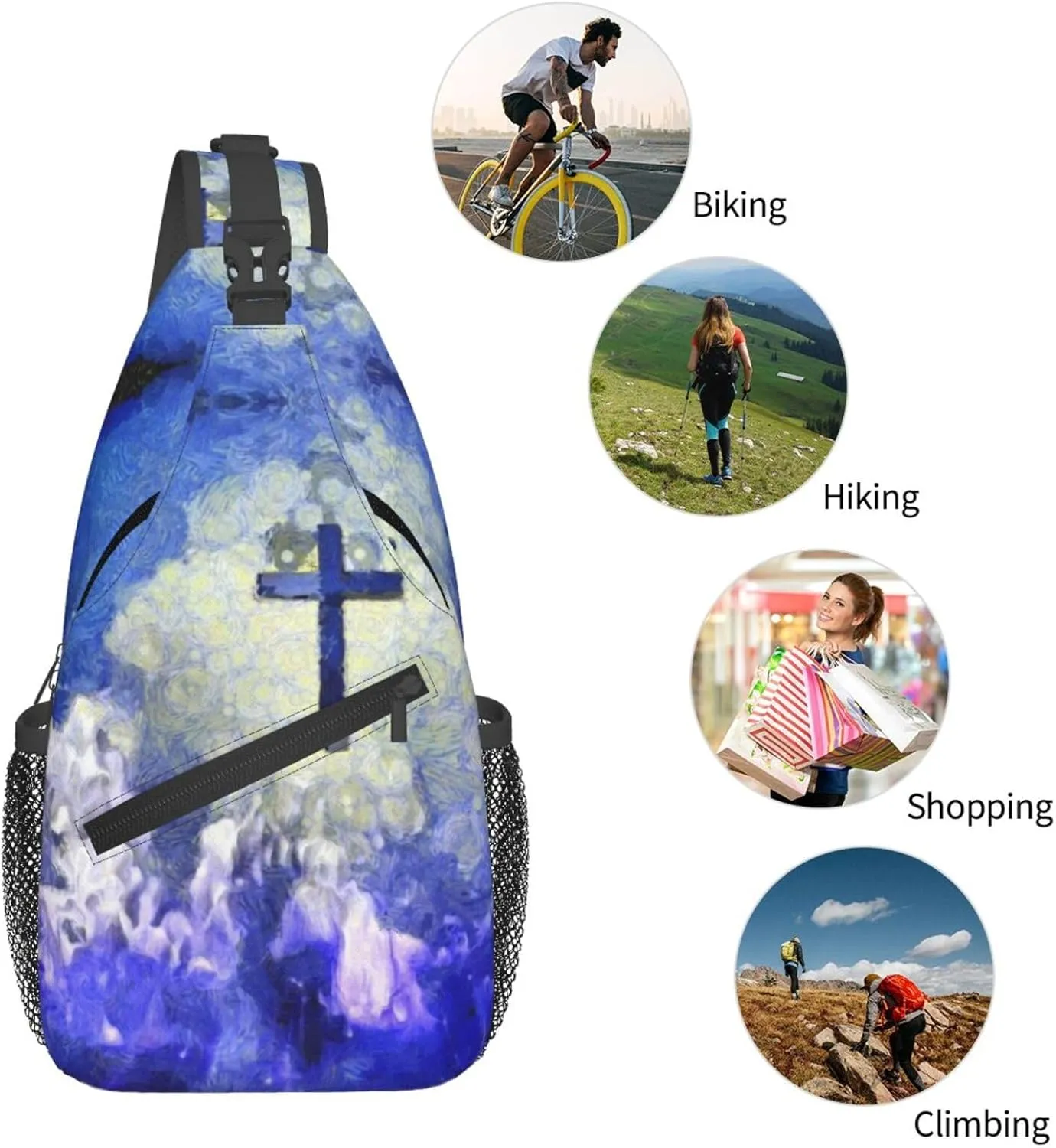 Christian Jesus Cross Crossbody Sling Backpack Fashion Jesus Sling Bag Travel Hiking Chest Bag Daypack for Men Women
