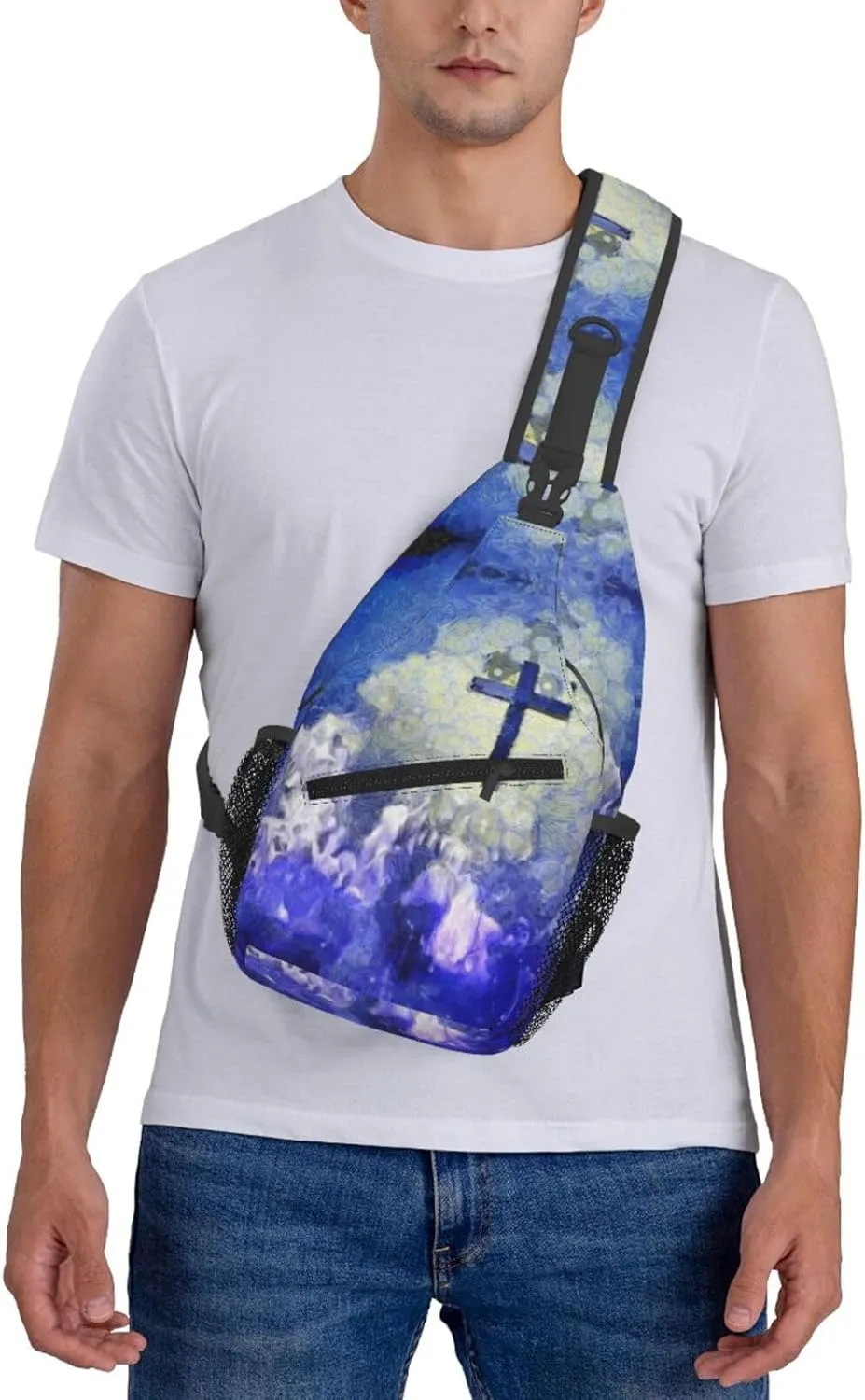 Christian Jesus Cross Crossbody Sling Backpack Fashion Jesus Sling Bag Travel Hiking Chest Bag Daypack for Men Women