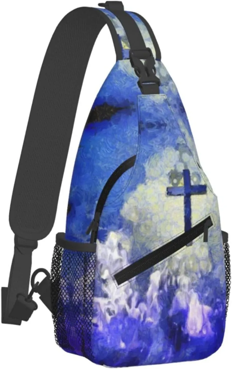 Christian Jesus Cross Crossbody Sling Backpack Fashion Jesus Sling Bag Travel Hiking Chest Bag Daypack for Men Women