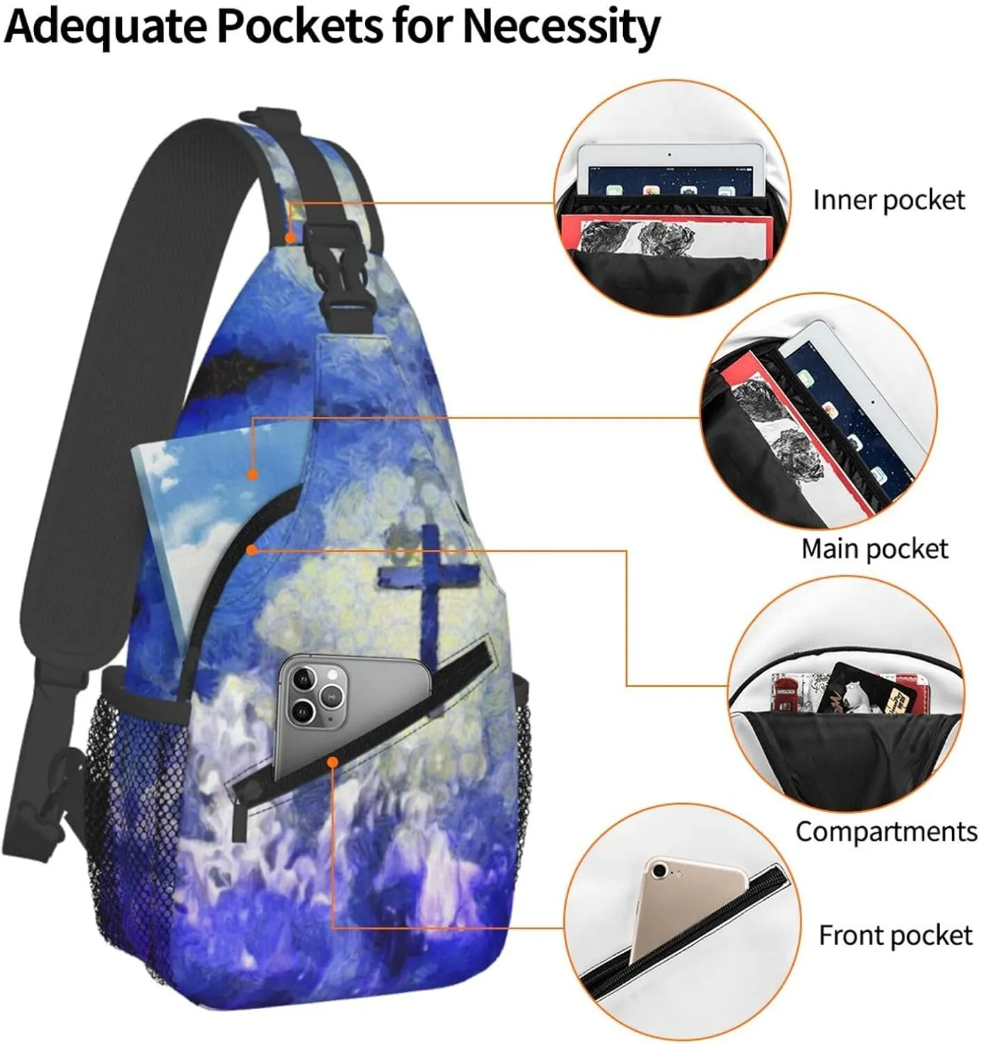 Christian Jesus Cross Crossbody Sling Backpack Fashion Jesus Sling Bag Travel Hiking Chest Bag Daypack for Men Women