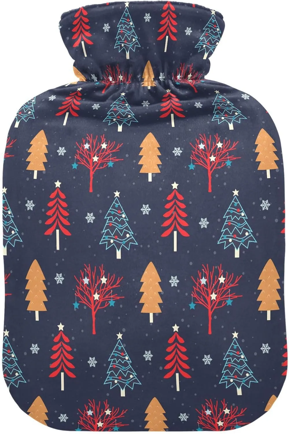 Christmas Trees Black Hot Water Bottle with Cover, 2 Liters Reusable Hot Water Bag for Tummy Cramps Neck and Shoulder Waist Pain Relief, Hot and Cold Therapies