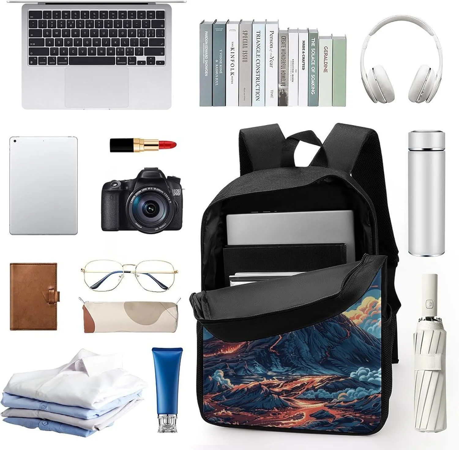 Classic 17 Inch Backpack for Women Men,Depicts A Volcano Print Cute Casual Daypack Backpacks,Basic Light Weight Back Pack,Travel Hiking Work Laptop Backpack