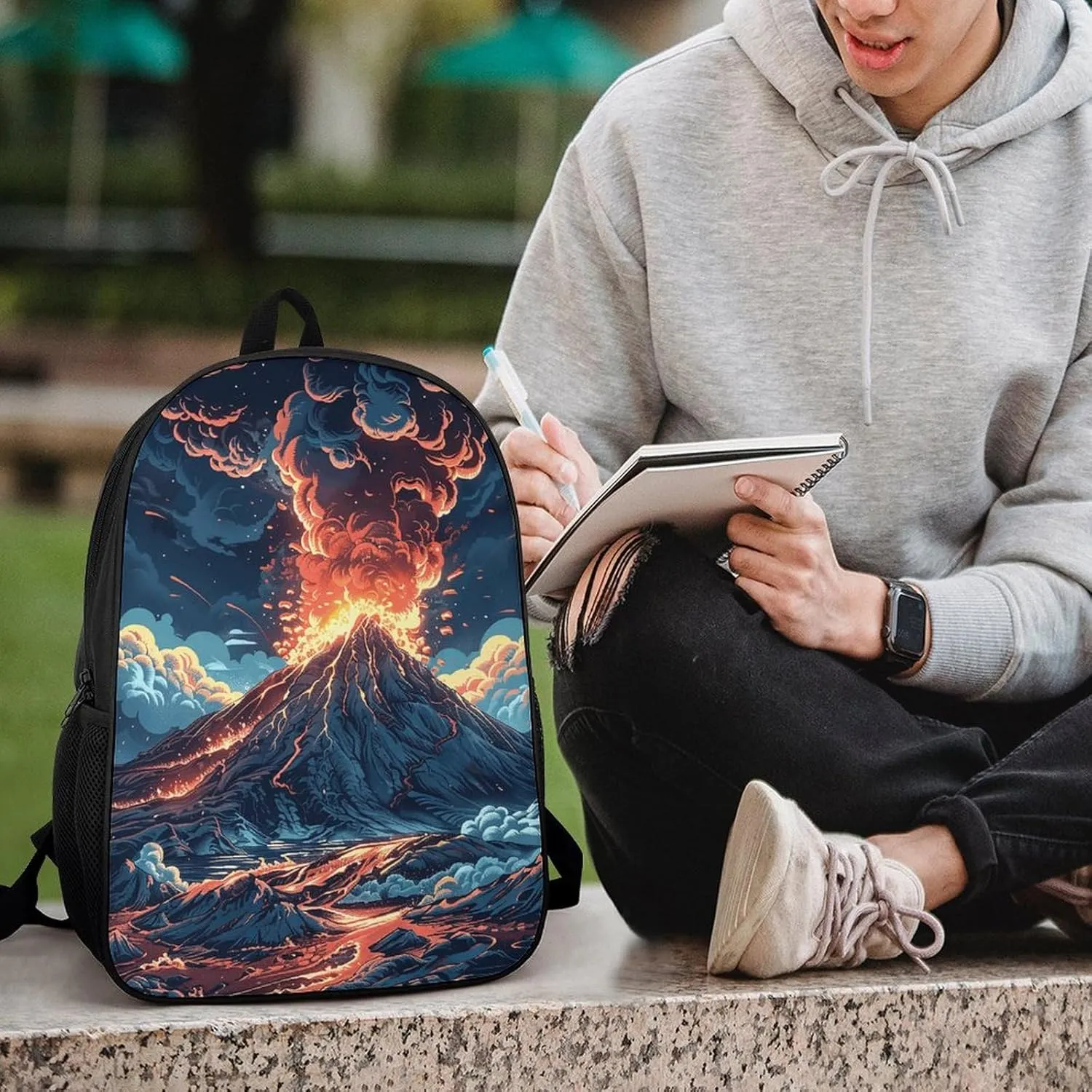 Classic 17 Inch Backpack for Women Men,Depicts A Volcano Print Cute Casual Daypack Backpacks,Basic Light Weight Back Pack,Travel Hiking Work Laptop Backpack