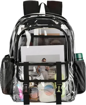 Clear Backpack, Large Clear Bag Stadium Heavy Duty PVC Transparent See Through Backpacks for Boys Girls, College, Work, Black