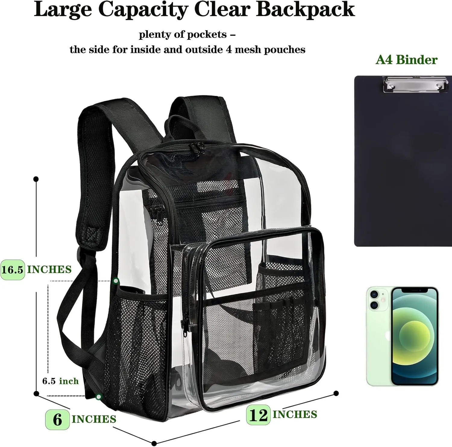 Clear Backpacks for School Large Clear Bookbag with Multi-Pockets PVC Transparent Backpack for College, Work