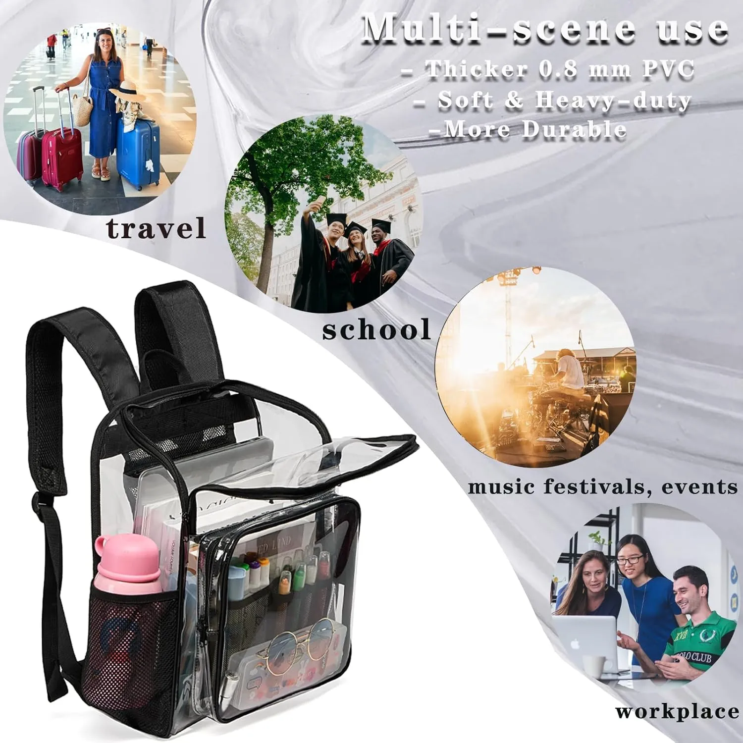 Clear Backpacks for School Large Clear Bookbag with Multi-Pockets PVC Transparent Backpack for College, Work