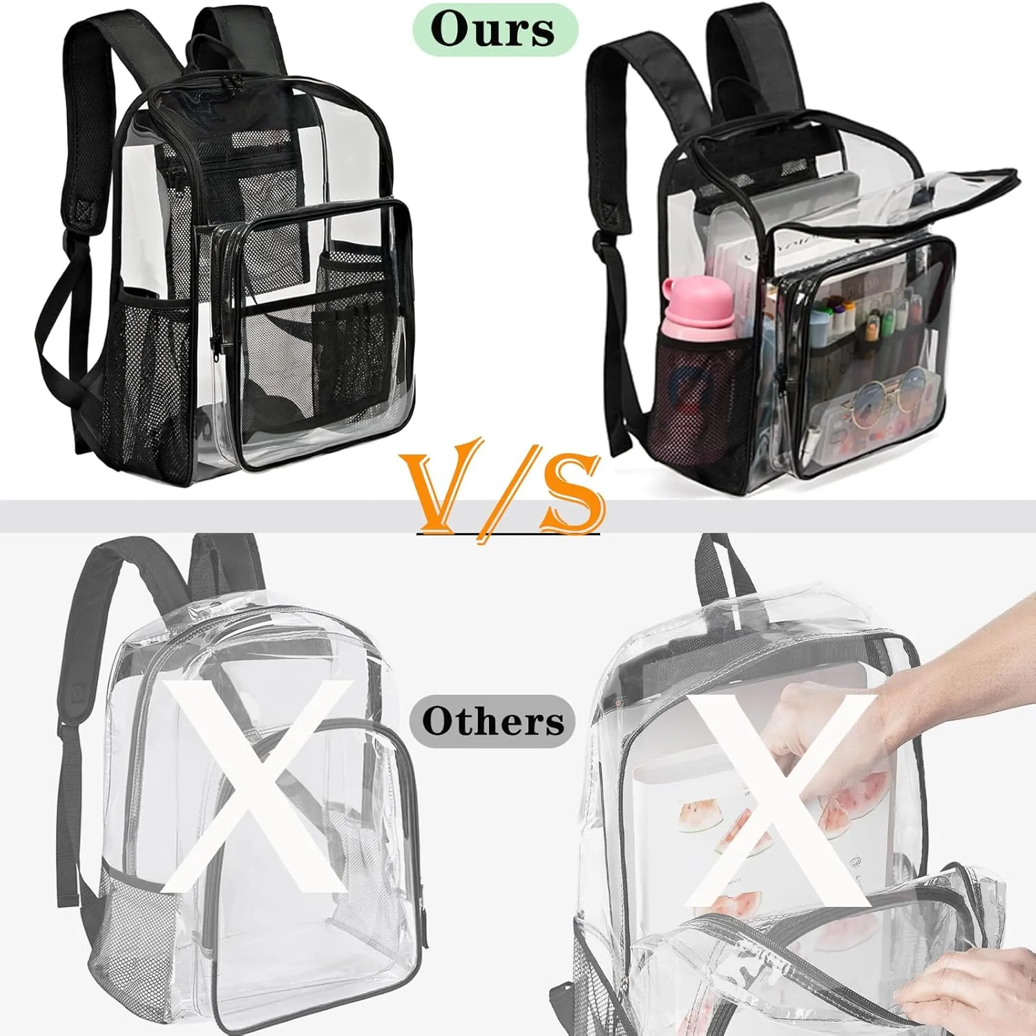 Clear Backpacks for School Large Clear Bookbag with Multi-Pockets PVC Transparent Backpack for College, Work