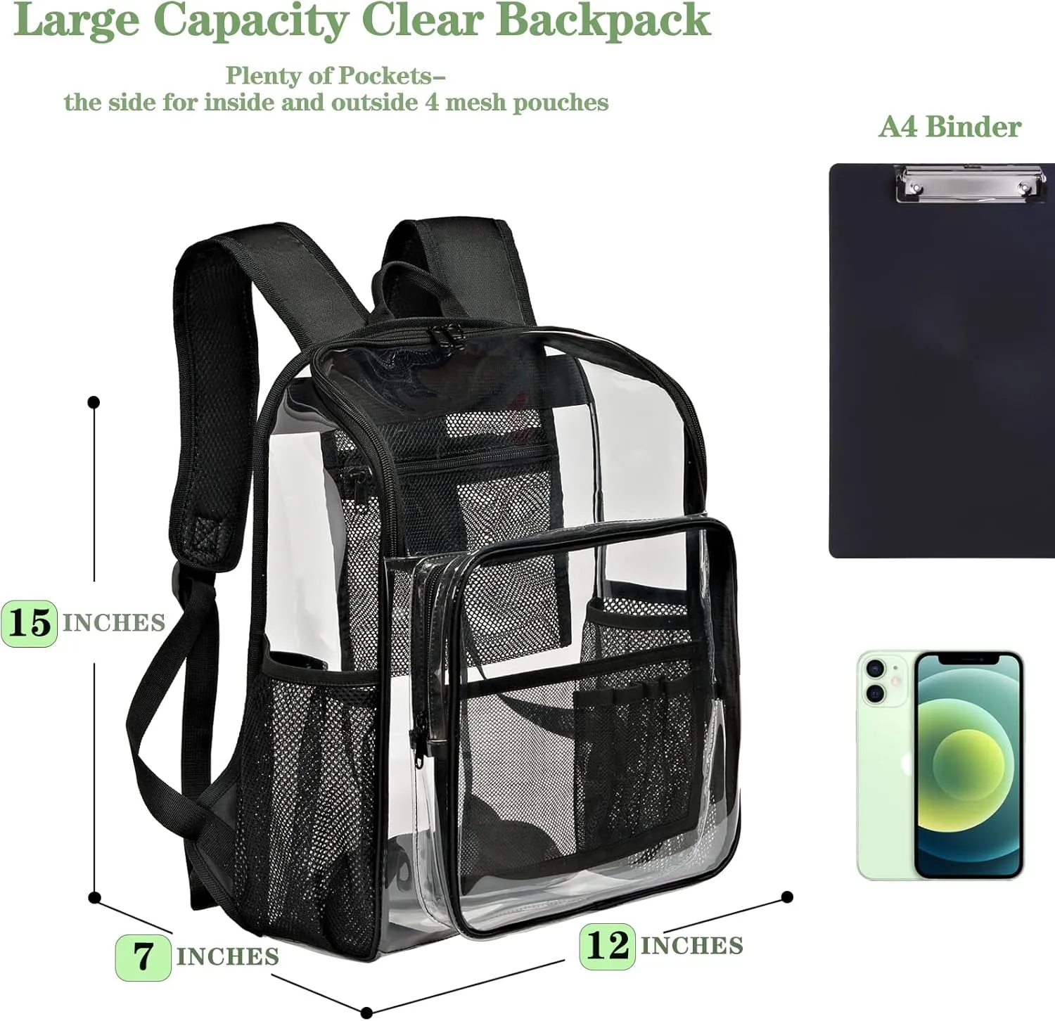 Clear Backpacks for School Large Clear Bookbag with Multi-Pockets PVC Transparent Backpack for College, Work