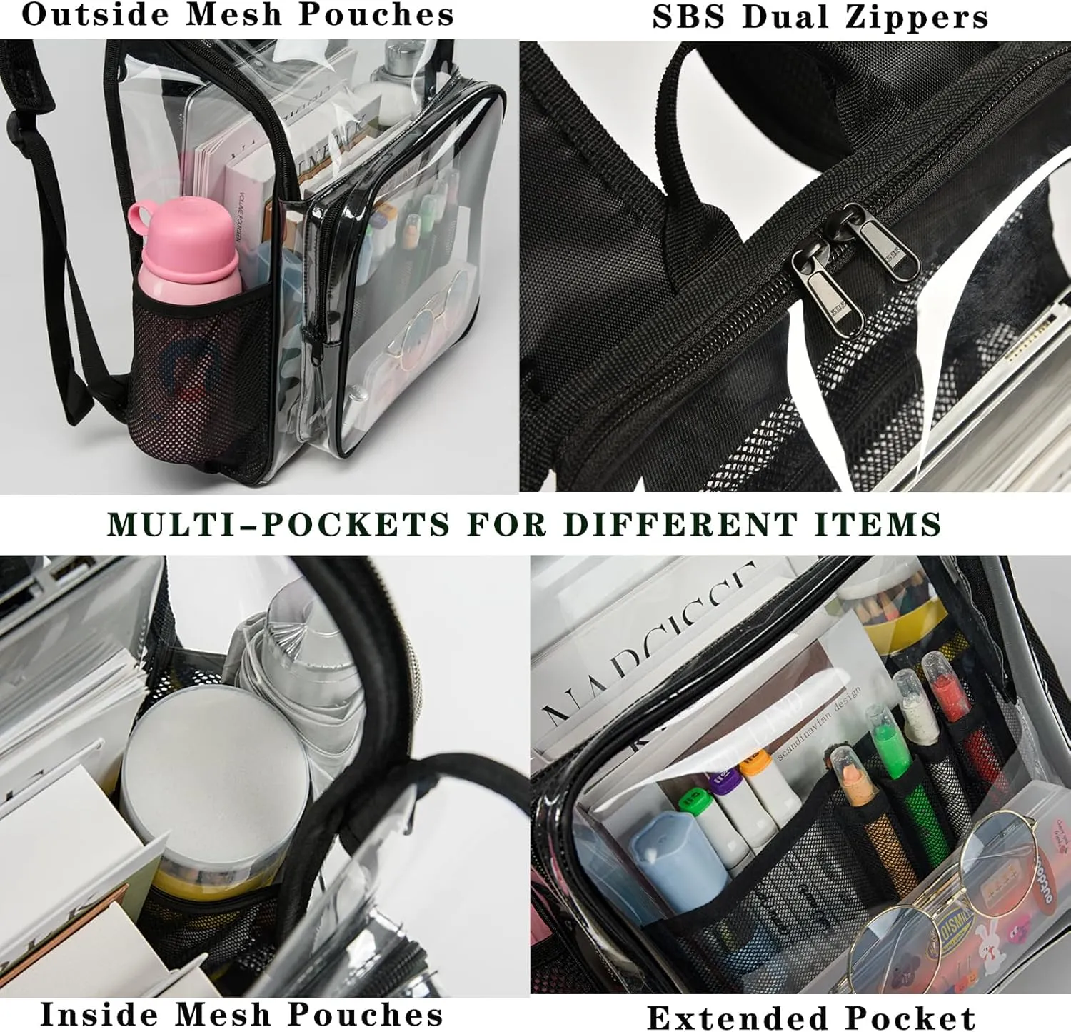 Clear Backpacks for School Large Clear Bookbag with Multi-Pockets PVC Transparent Backpack for College, Work