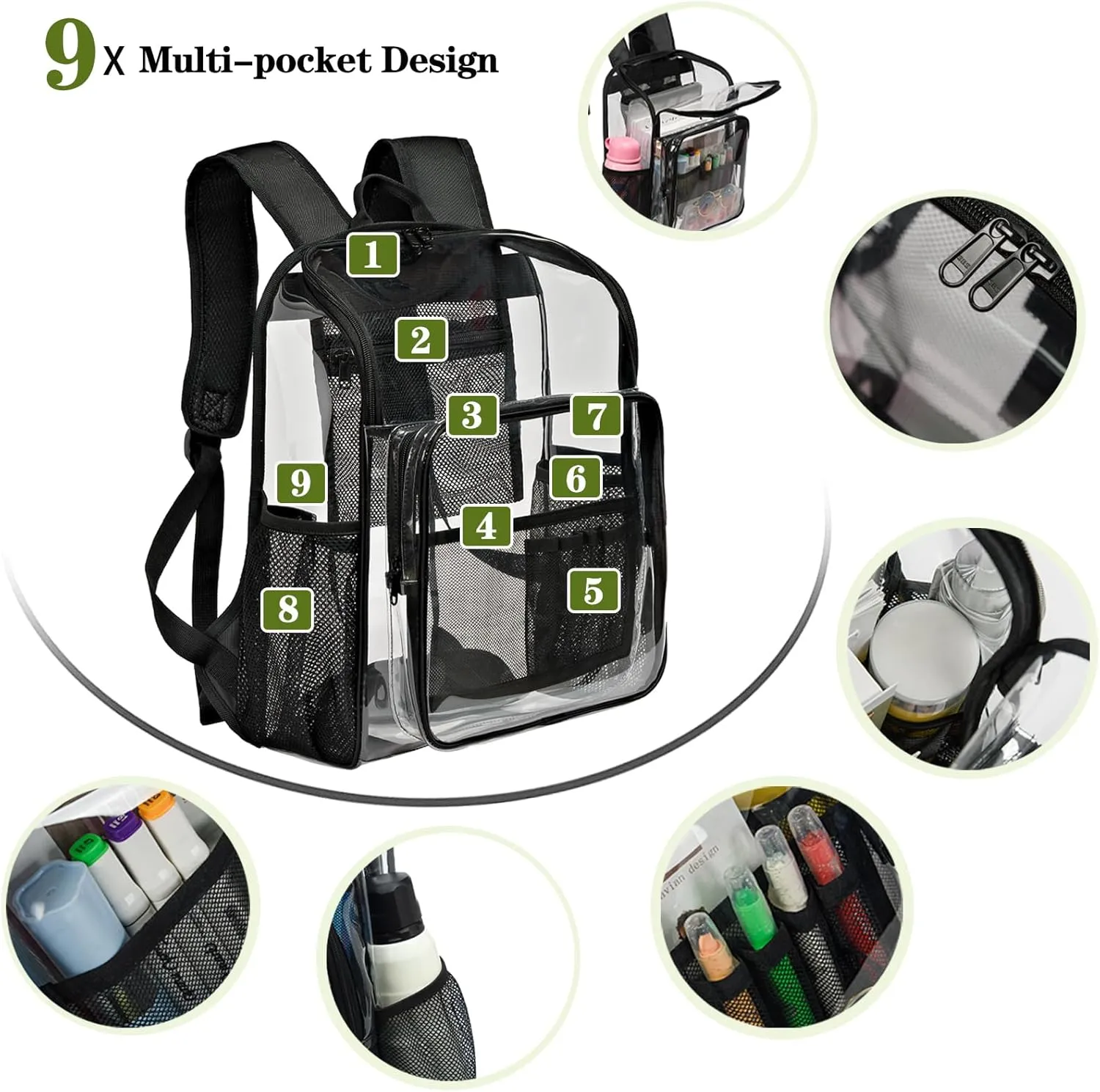 Clear Backpacks for School Large Clear Bookbag with Multi-Pockets PVC Transparent Backpack for College, Work